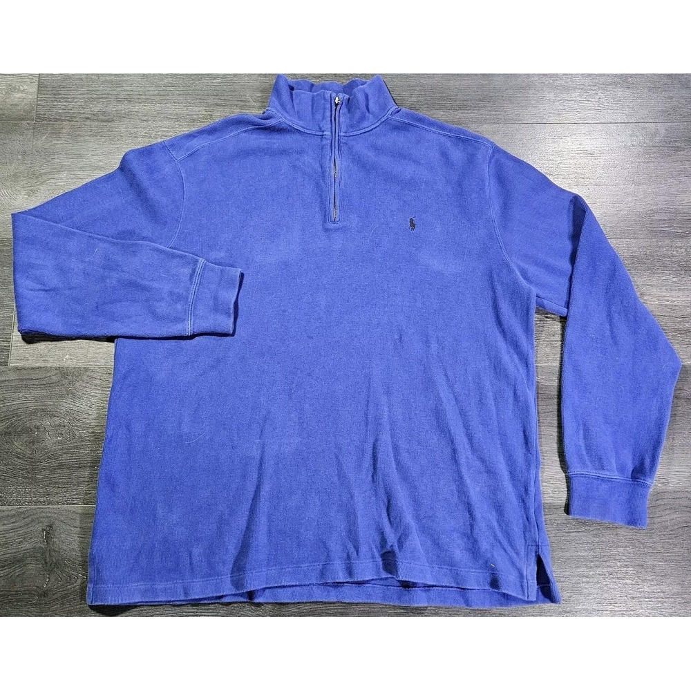 Vintage Polo Ralph Lauren 1/4 Zip Sweater Men XL Blue Sun Fade 90s USA Made Pony